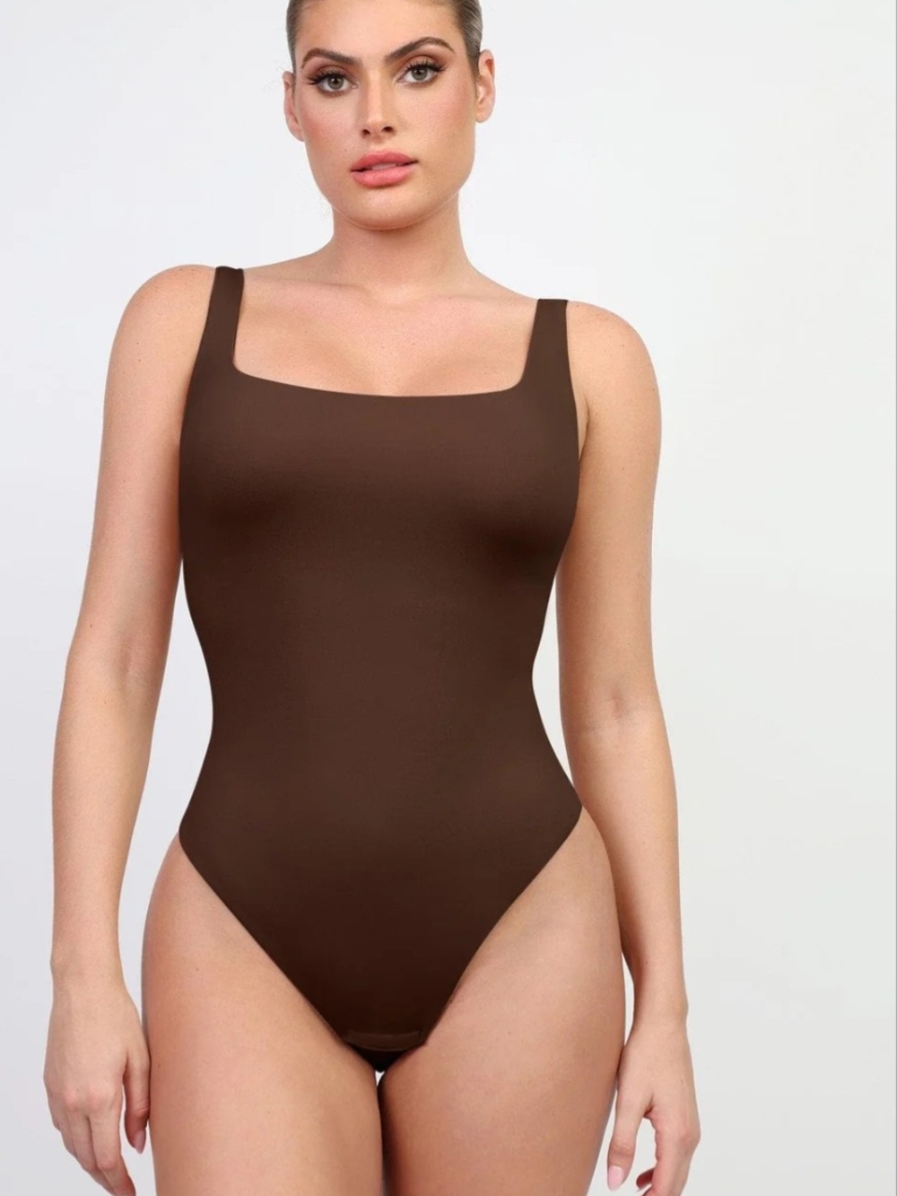 Faded Rose Brown Brand Square-Neck One-Piece Bodysuit Top Large